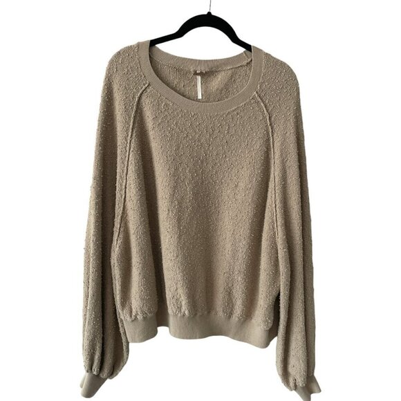 Free People Found My Friend Knit Balloon Sleeve Casual Pullover Sweater Cream XS - Picture 1 of 9